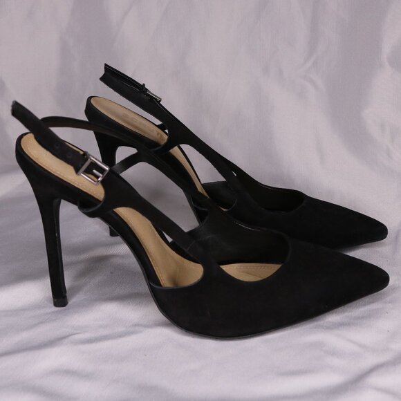Schutz Black Suede Pointed Toe Slingback Stiletto Heels Size 7.5 - Picture 2 of 6
